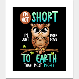 Funny I'm Not Short I'm Just Down To Earth Owl Pun Posters and Art